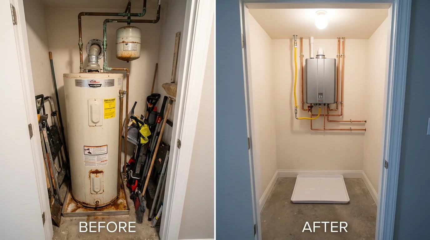 Tank water heater versus wall-mounted tankless unit comparison for Lowell, MA homeowners